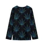 Blue And Green Weed Leaf Pattern Print Long Sleeve Short Coat