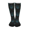 Blue And Green Weed Leaf Pattern Print Long Socks