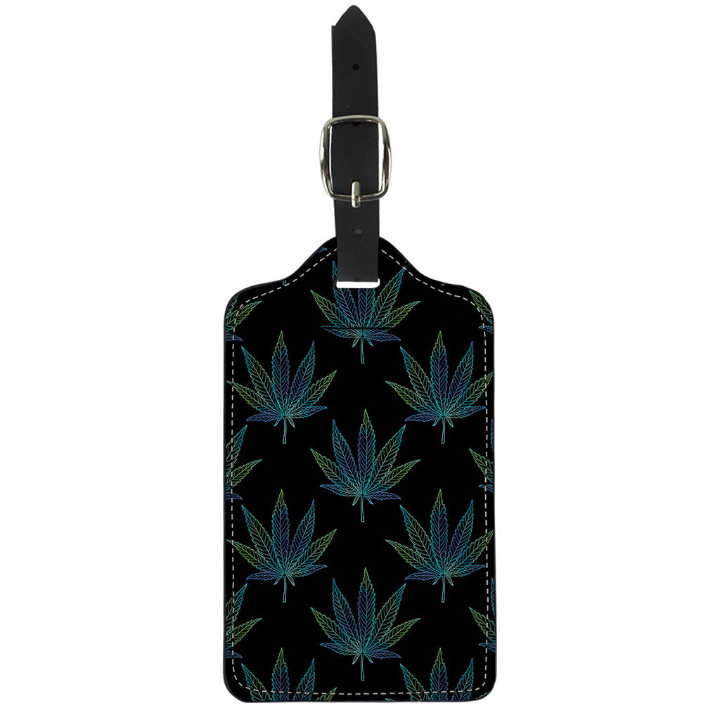 Blue And Green Weed Leaf Pattern Print Luggage Tag