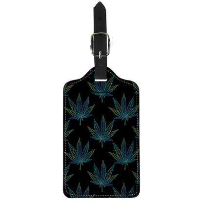 Blue And Green Weed Leaf Pattern Print Luggage Tag