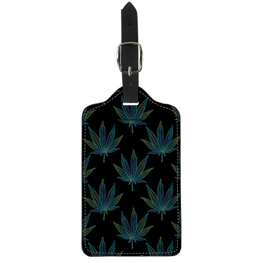 Blue And Green Weed Leaf Pattern Print Luggage Tag
