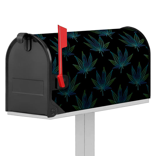 Blue And Green Weed Leaf Pattern Print Mailbox Cover