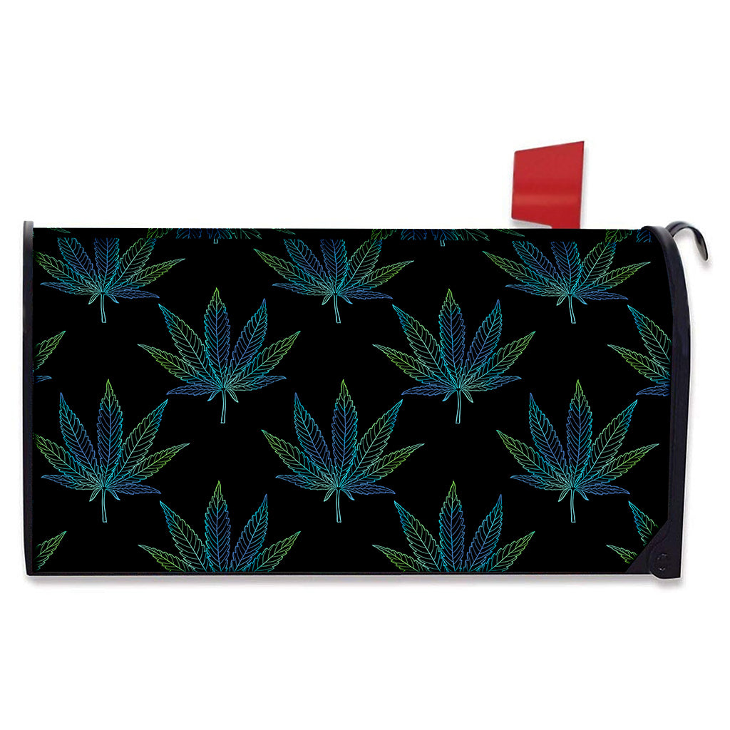Blue And Green Weed Leaf Pattern Print Mailbox Cover