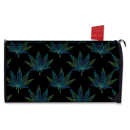 Blue And Green Weed Leaf Pattern Print Mailbox Cover
