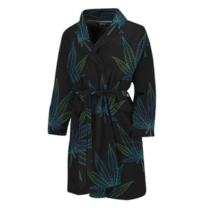 Blue And Green Weed Leaf Pattern Print Men's Bathrobe