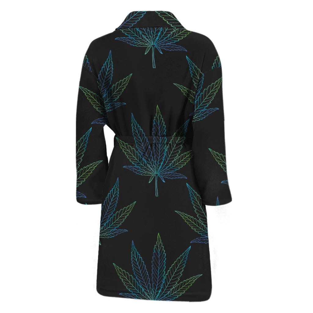 Blue And Green Weed Leaf Pattern Print Men's Bathrobe