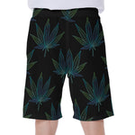 Blue And Green Weed Leaf Pattern Print Men's Beach Shorts