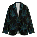 Blue And Green Weed Leaf Pattern Print Men's Blazer
