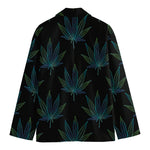 Blue And Green Weed Leaf Pattern Print Men's Blazer