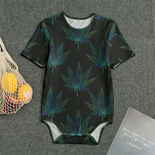 Blue And Green Weed Leaf Pattern Print Men's Bodysuit