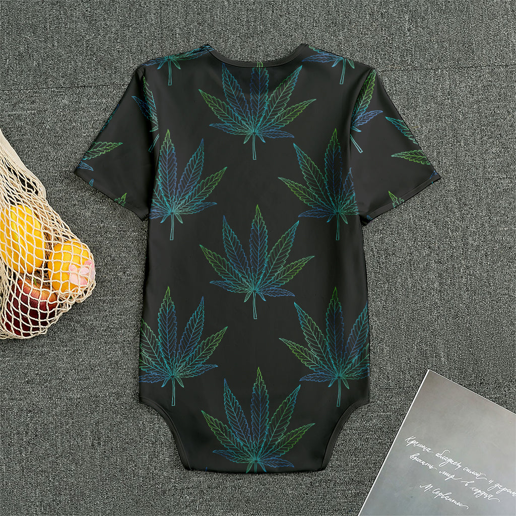 Blue And Green Weed Leaf Pattern Print Men's Bodysuit