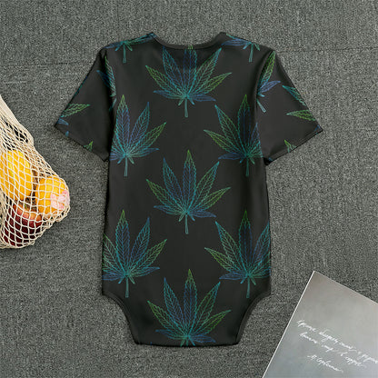 Blue And Green Weed Leaf Pattern Print Men's Bodysuit