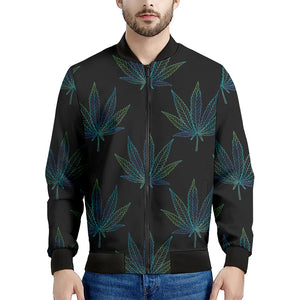 Blue And Green Weed Leaf Pattern Print Men's Bomber Jacket