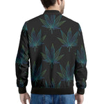 Blue And Green Weed Leaf Pattern Print Men's Bomber Jacket