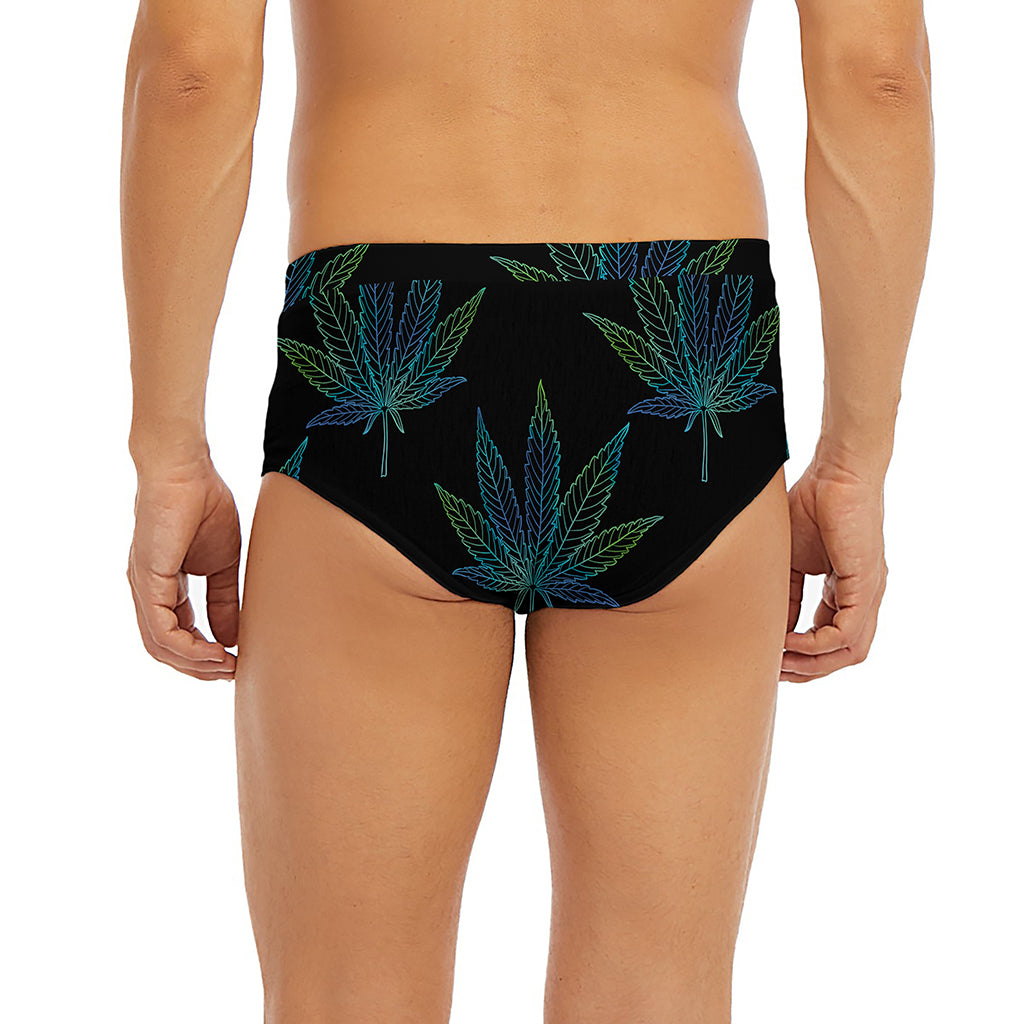 Blue And Green Weed Leaf Pattern Print Men's Briefs
