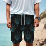 Blue And Green Weed Leaf Pattern Print Men's Cargo Shorts