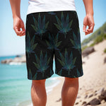 Blue And Green Weed Leaf Pattern Print Men's Cargo Shorts