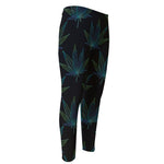 Blue And Green Weed Leaf Pattern Print Men's Compression Pants