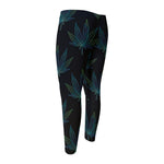 Blue And Green Weed Leaf Pattern Print Men's Compression Pants