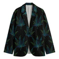 Blue And Green Weed Leaf Pattern Print Men's Cotton Blazer