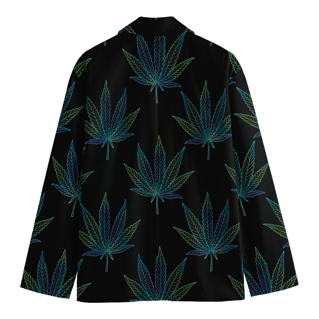 Blue And Green Weed Leaf Pattern Print Men's Cotton Blazer