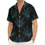 Blue And Green Weed Leaf Pattern Print Men's Deep V-Neck Shirt
