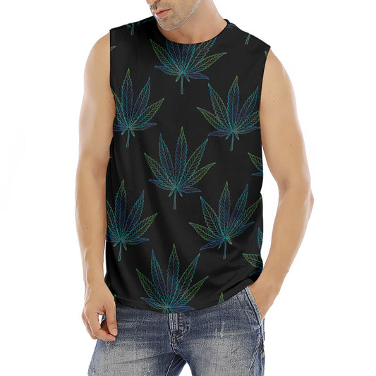 Blue And Green Weed Leaf Pattern Print Men's Fitness Tank Top