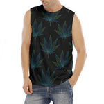 Blue And Green Weed Leaf Pattern Print Men's Fitness Tank Top