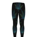 Blue And Green Weed Leaf Pattern Print Men's Leggings