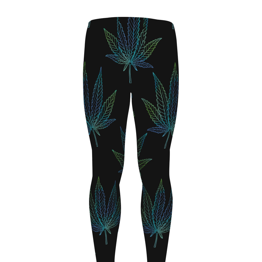 Blue And Green Weed Leaf Pattern Print Men's leggings