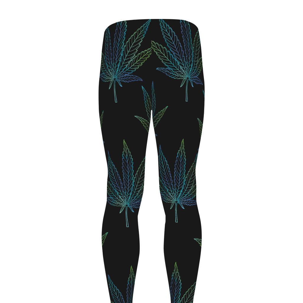 Blue And Green Weed Leaf Pattern Print Men's leggings
