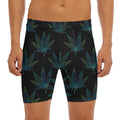 Blue And Green Weed Leaf Pattern Print Men's Long Boxer Briefs