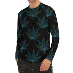 Blue And Green Weed Leaf Pattern Print Men's Long Sleeve Rash Guard