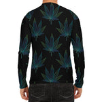 Blue And Green Weed Leaf Pattern Print Men's Long Sleeve Rash Guard