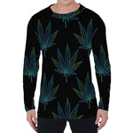 Blue And Green Weed Leaf Pattern Print Men's Long Sleeve T-Shirt