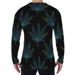 Blue And Green Weed Leaf Pattern Print Men's Long Sleeve T-Shirt
