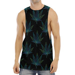 Blue And Green Weed Leaf Pattern Print Men's Muscle Tank Top