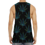 Blue And Green Weed Leaf Pattern Print Men's Muscle Tank Top