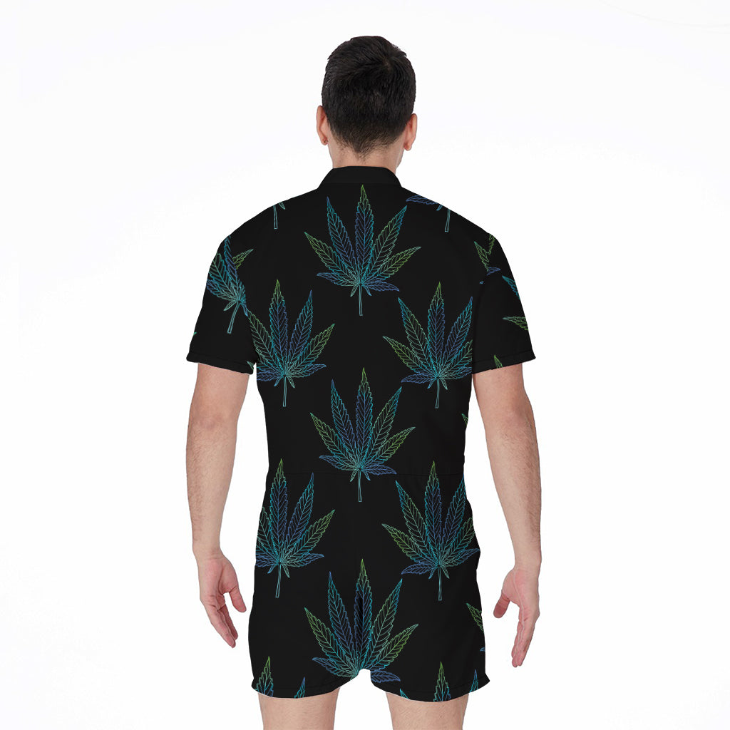 Blue And Green Weed Leaf Pattern Print Men's Rompers