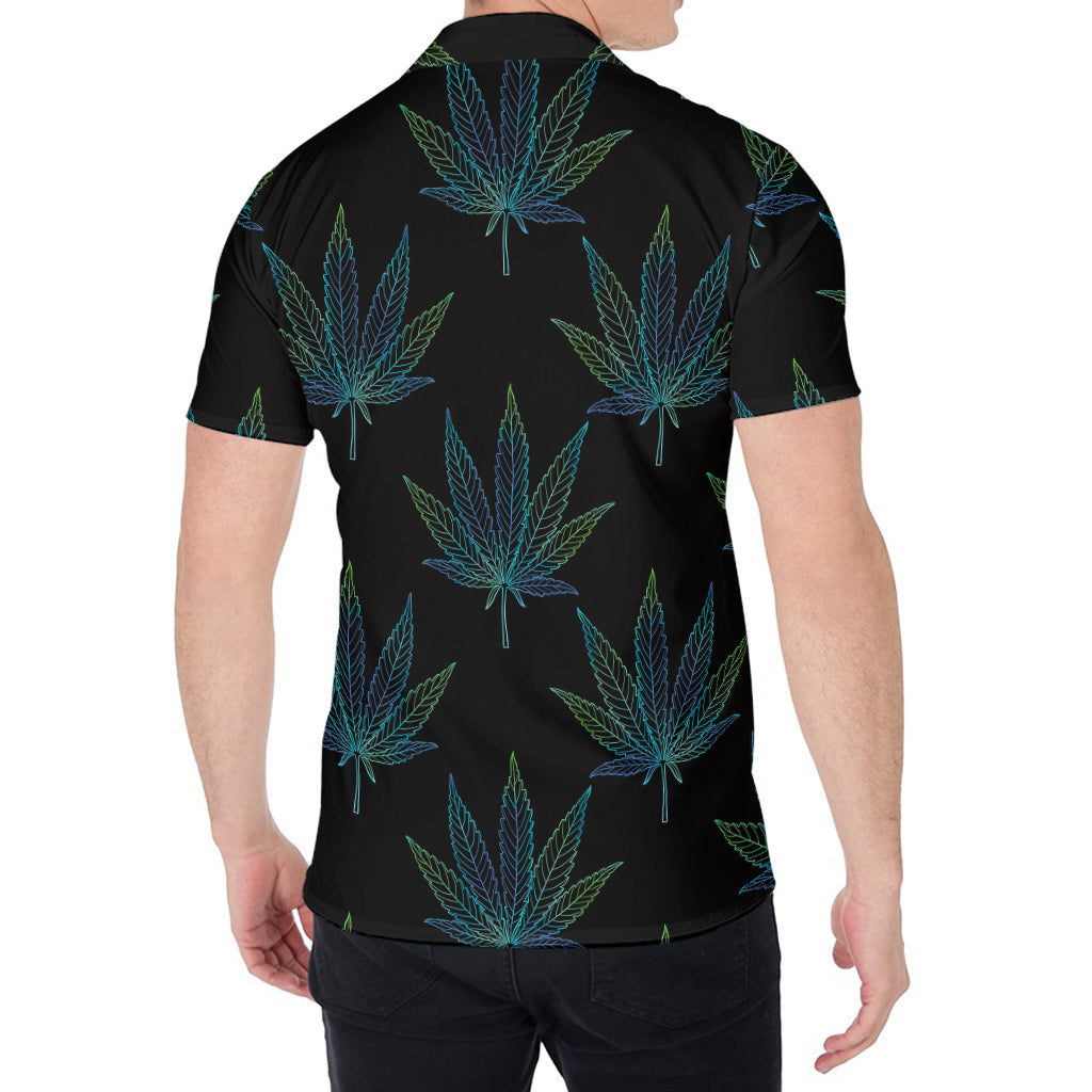 Blue And Green Weed Leaf Pattern Print Men's Shirt