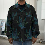 Blue And Green Weed Leaf Pattern Print Men's Shirt Jacket