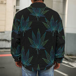 Blue And Green Weed Leaf Pattern Print Men's Shirt Jacket