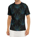 Blue And Green Weed Leaf Pattern Print Men's Short Sleeve Rash Guard