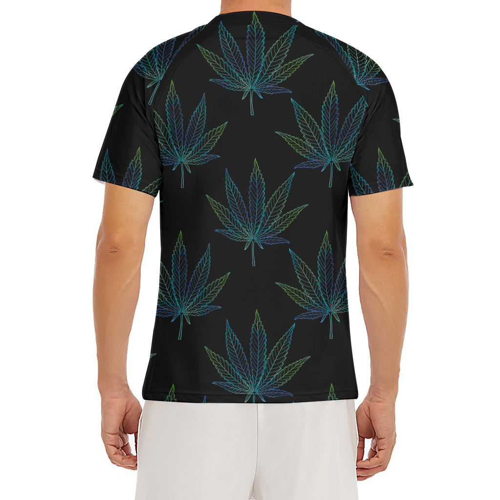 Blue And Green Weed Leaf Pattern Print Men's Short Sleeve Rash Guard