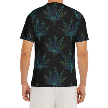 Blue And Green Weed Leaf Pattern Print Men's Short Sleeve Rash Guard