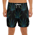 Blue And Green Weed Leaf Pattern Print Men's Split Running Shorts