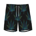 Blue And Green Weed Leaf Pattern Print Men's Athletic Shorts