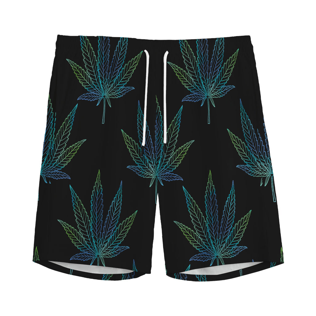 Blue And Green Weed Leaf Pattern Print Men's Sports Shorts