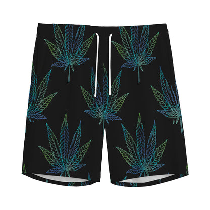 Blue And Green Weed Leaf Pattern Print Men's Sports Shorts