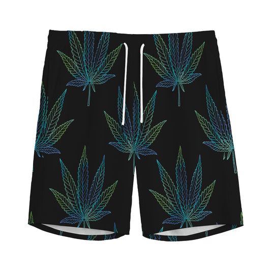 Blue And Green Weed Leaf Pattern Print Men's Sports Shorts